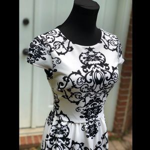 Black and White Patterned Dress with Mesh Back